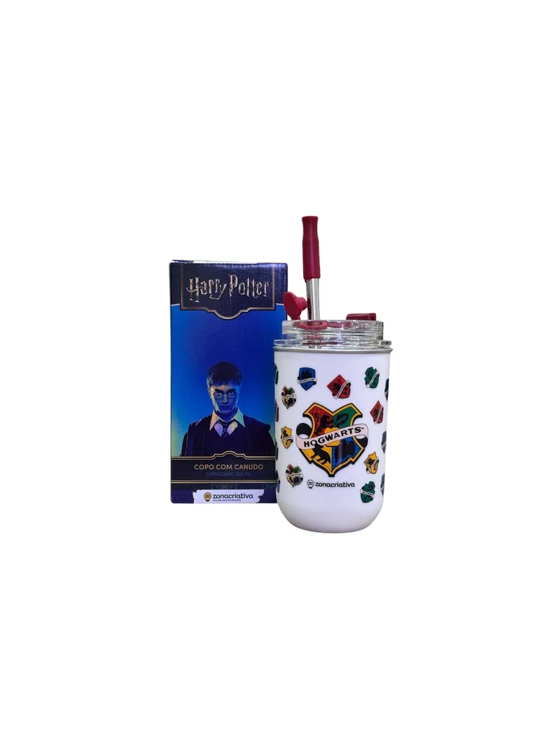 Copo Neo Harry Potter Hogwarts 300ml C/ Canudo - Zona Criativa - Arco Ìris