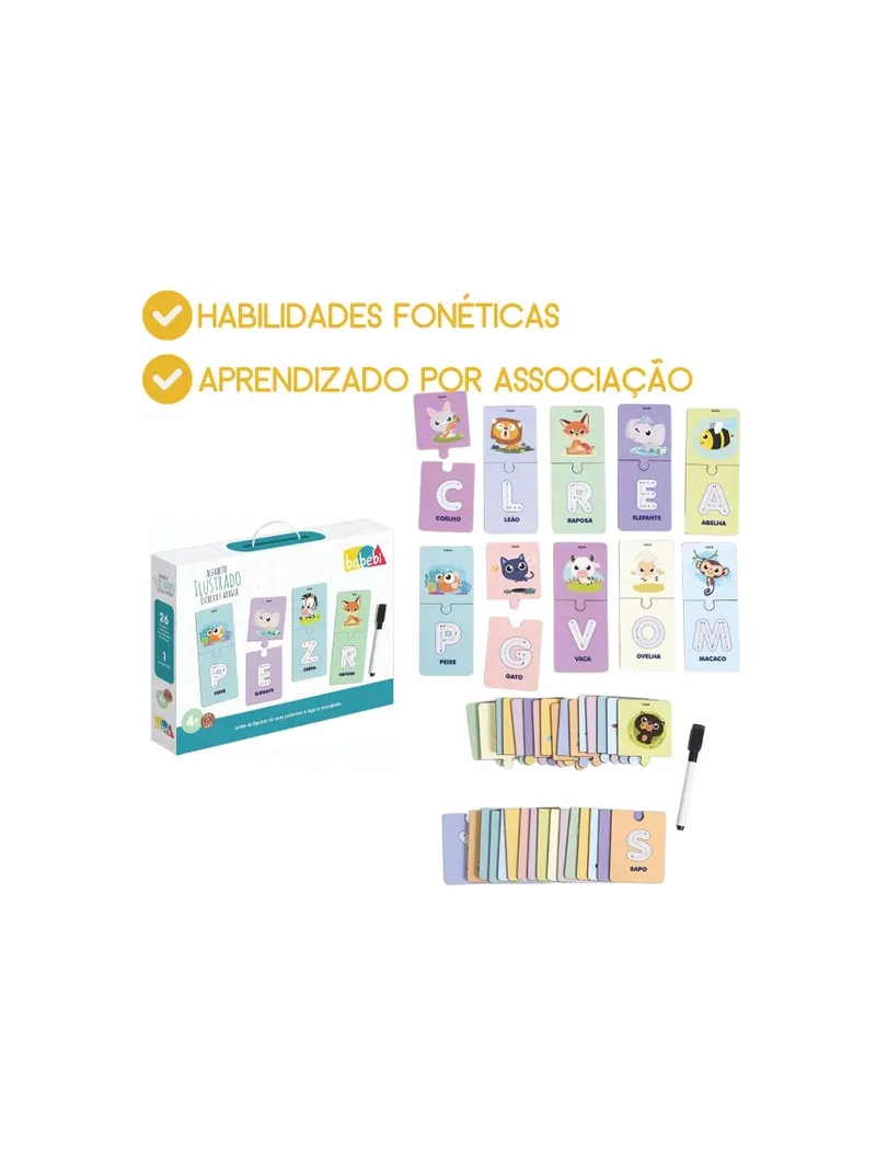 Alfabeto Ilustrado Escreva e Apague Brinquedo Educativo - Babebi - Arco Ìris
