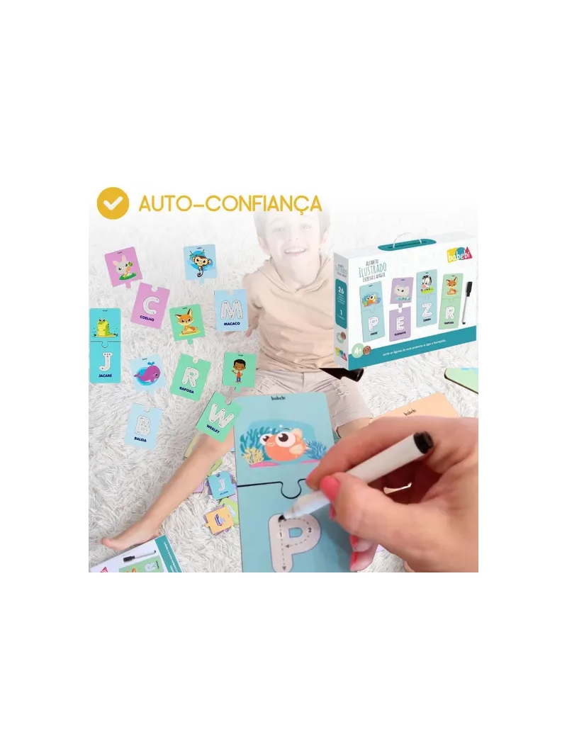 Alfabeto Ilustrado Escreva e Apague Brinquedo Educativo - Babebi - Arco Ìris