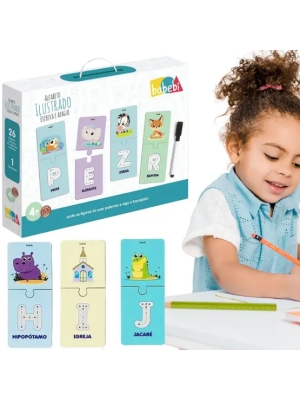 imagem do produto Alfabeto Ilustrado Escreva e Apague Brinquedo Educativo - Babebi - Arco Ìris