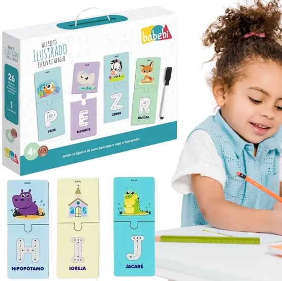 Alfabeto Ilustrado Escreva e Apague Brinquedo Educativo - Babebi - Arco Ìris