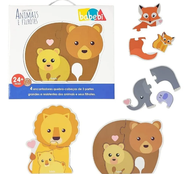Quebra-cabeça Animais E Filhotes - Babebi - Arco Ìris