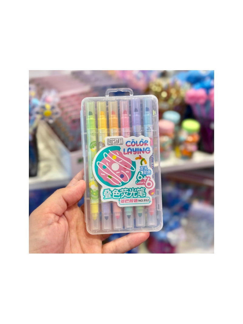 Caneta Marca Texto Bicolor 12 cores - Arco Iris