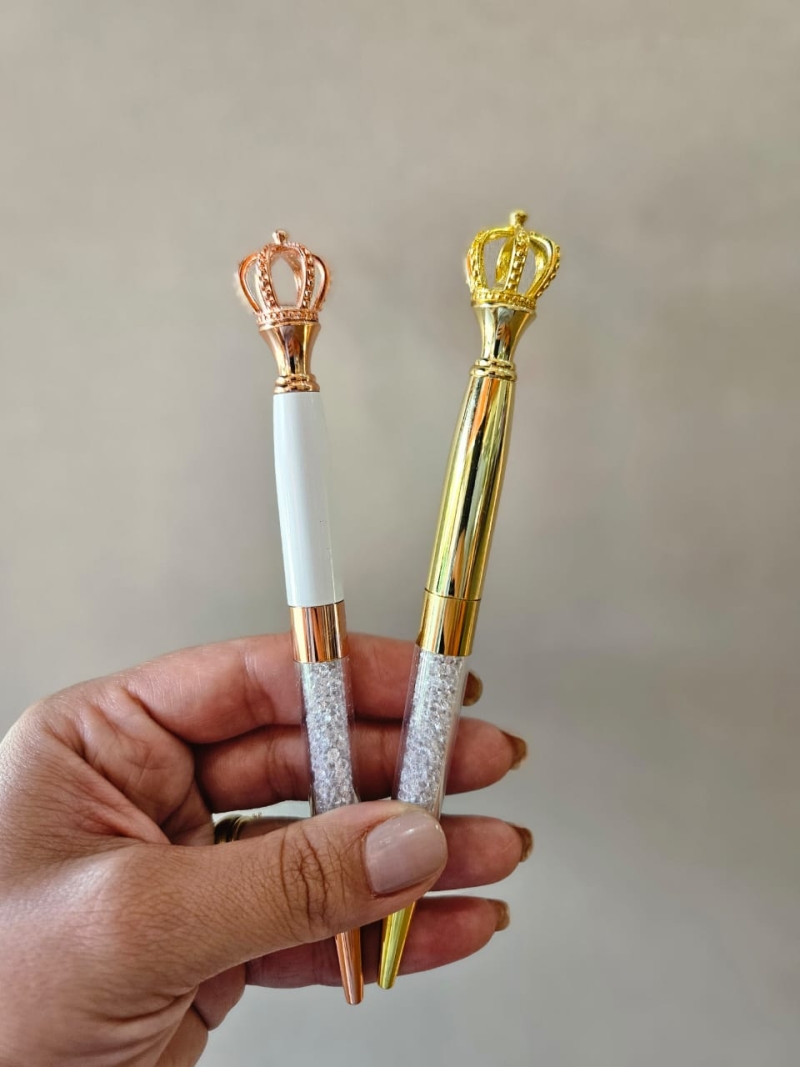 Caneta esferográfica com coroa superior de metal brilhante - Arco Iris