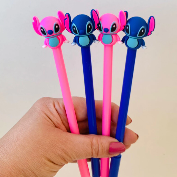 Caneta Fofa Stitch com Tinta Gel Preta - Arco Iris