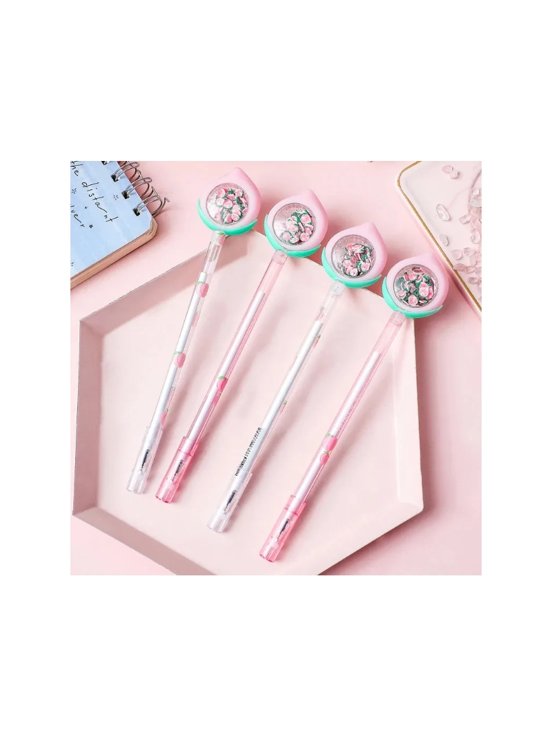 Caneta Gel Escrita Preta Ponta Fina Fofa Pêssego - Arco Iris