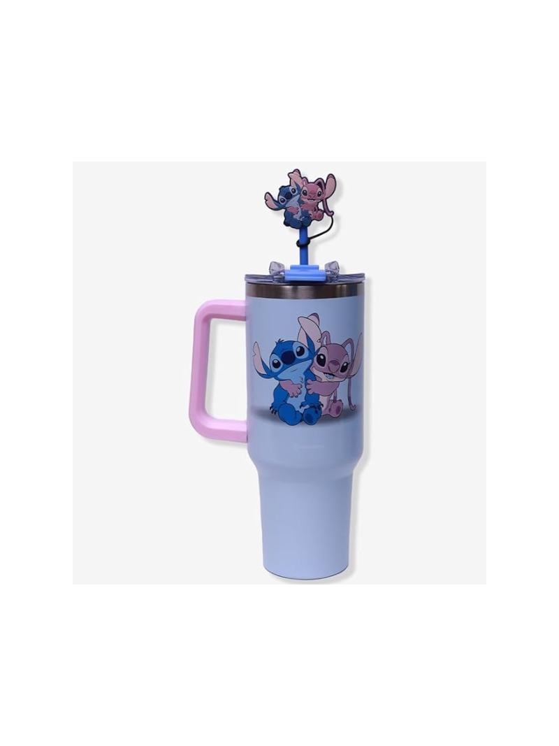 CANECÃO STITCH E ANGEL TÉRMICO COM CANUDO + PIGENTE - Zona Criativa - Arco Iris