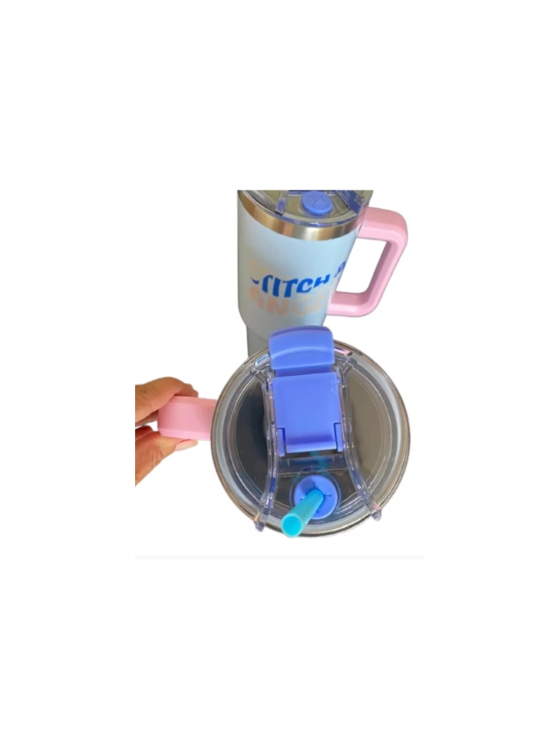 CANECÃO STITCH E ANGEL TÉRMICO COM CANUDO + PIGENTE - Zona Criativa - Arco Iris