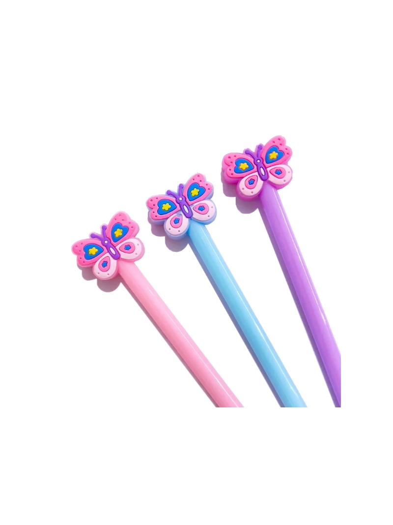 Caneta Fofa Borboleta em Gel - Arco Iris