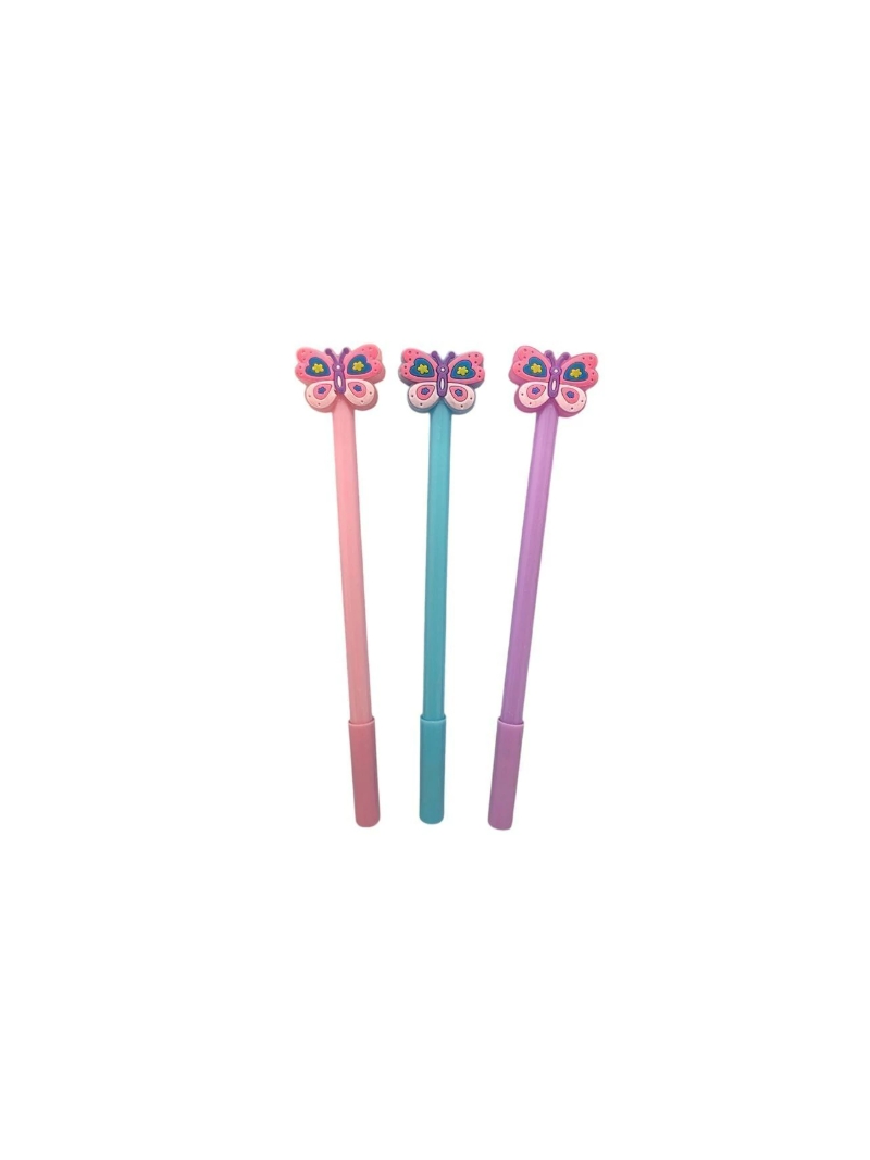 Caneta Fofa Borboleta em Gel - Arco Iris