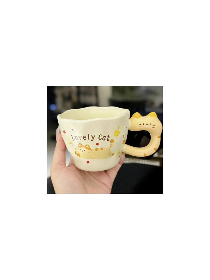 Caneca de café de cerâmica 3D com estampa de gato fofo - Arco Iris