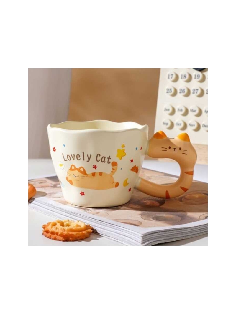 Caneca de café de cerâmica 3D com estampa de gato fofo - Arco Iris