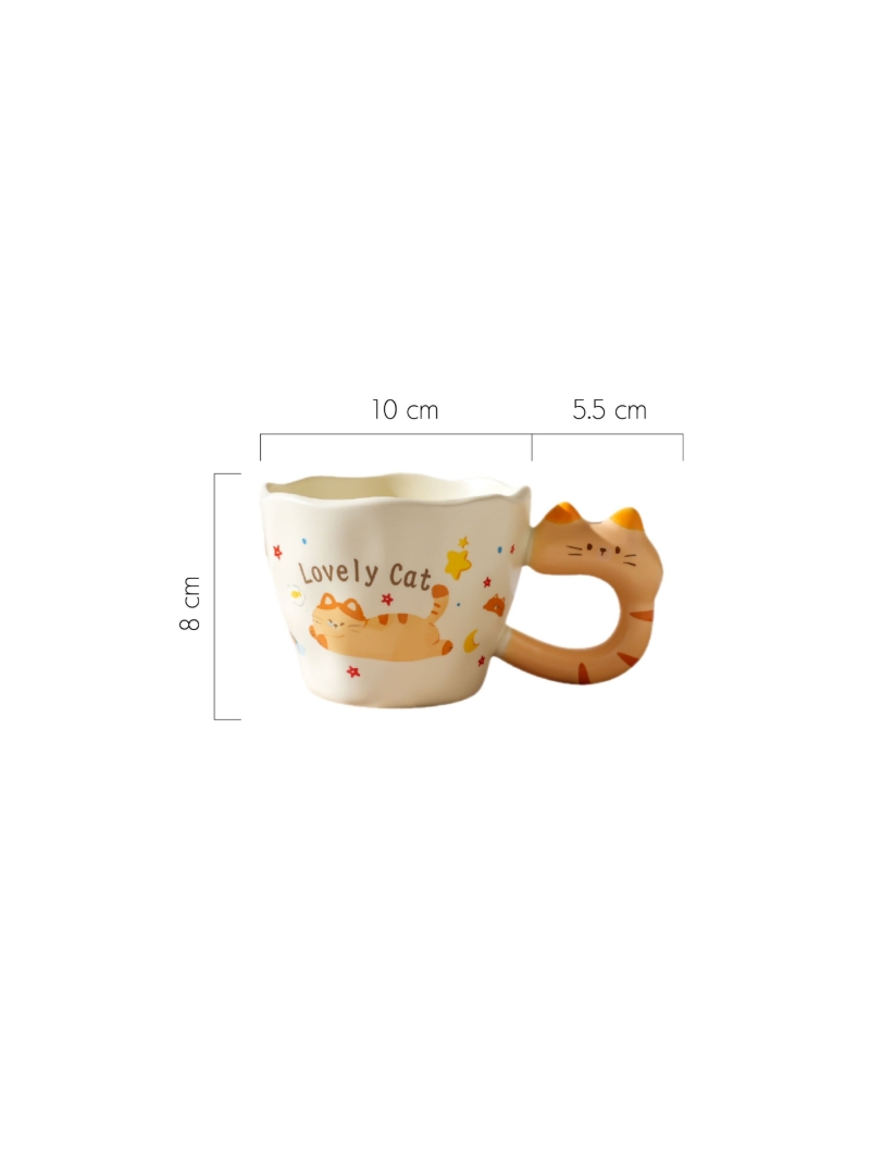 Caneca de café de cerâmica 3D com estampa de gato fofo - Arco Iris