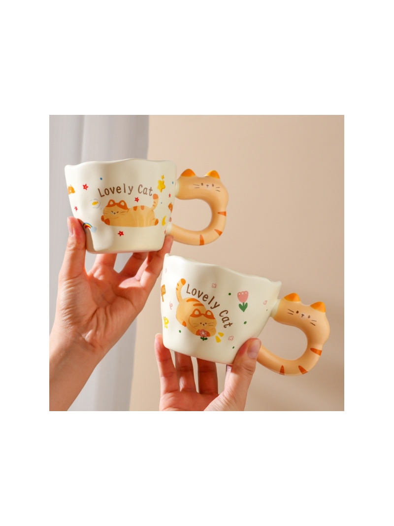 Caneca de café de cerâmica 3D com estampa de gato fofo - Arco Iris
