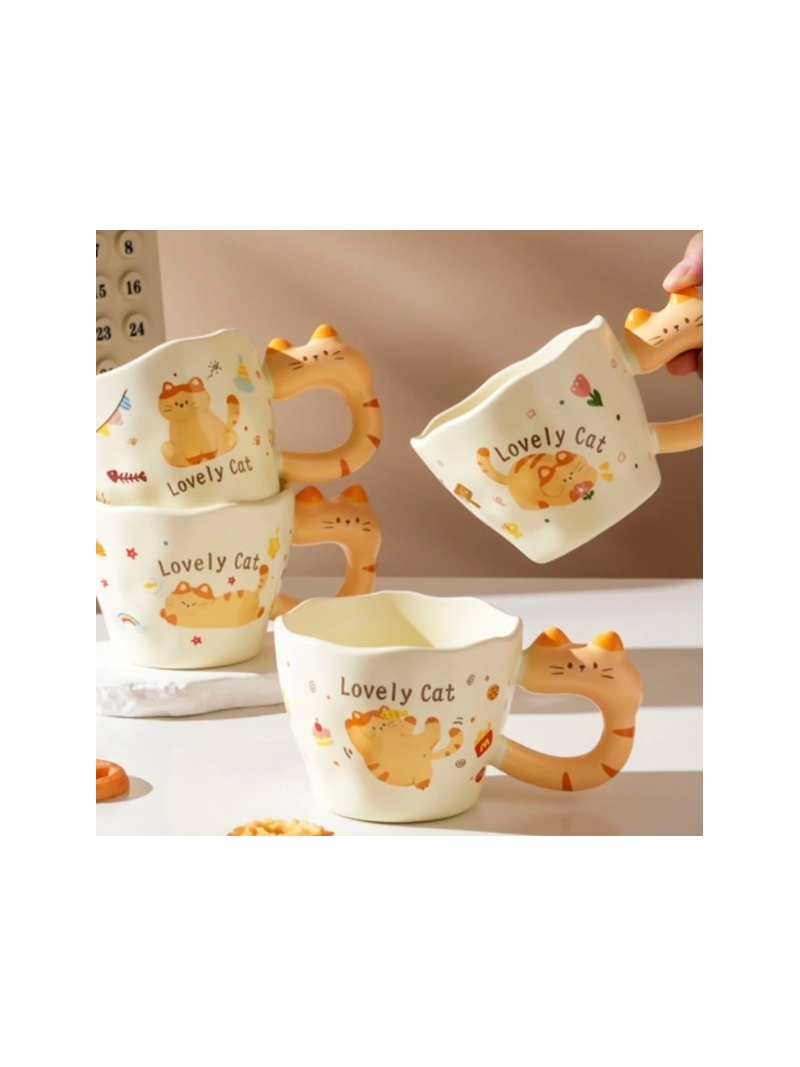 Caneca de café de cerâmica 3D com estampa de gato fofo - Arco Iris