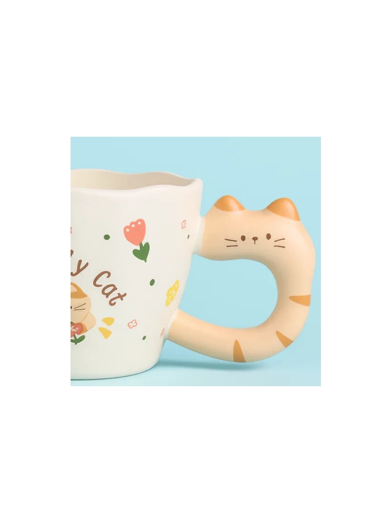 Caneca de café de cerâmica 3D com estampa de gato fofo - Arco Iris
