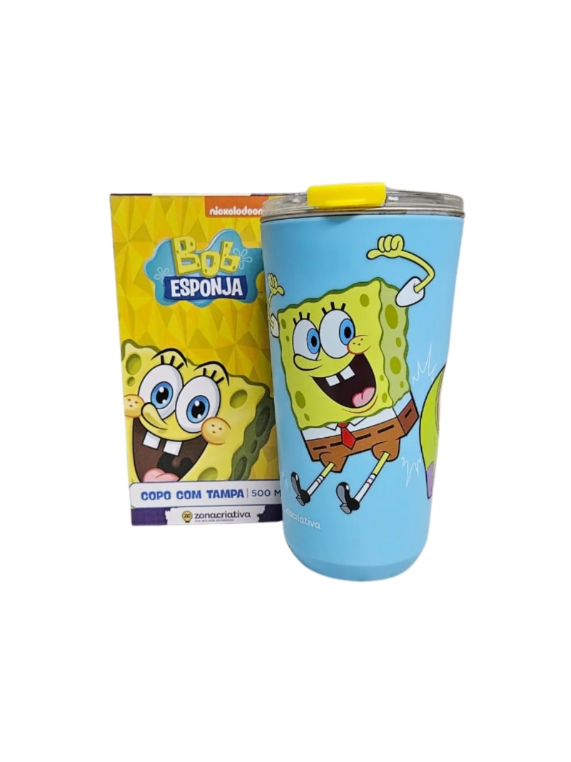 Copo Térmico Sky 500ml C Tampa Bob Esponja E Patrick Oficial - Arco Iris
