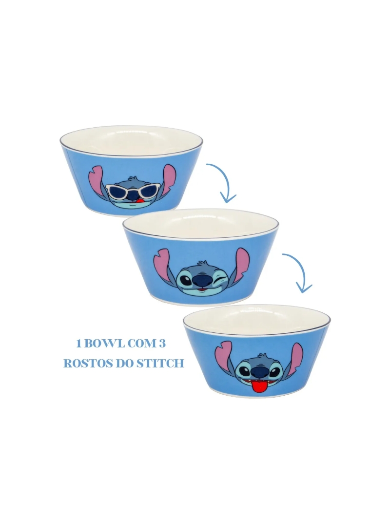 Kit 3 Peças Prato Bowl Caneca Stitch Breakfast Café Da Manhã - Arco Iris