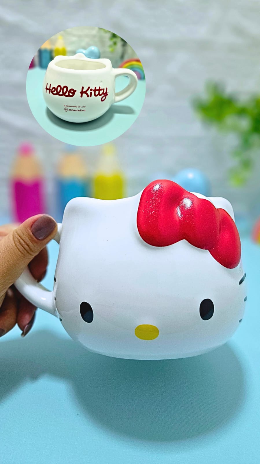 Caneca 3D Hello Kitty em Cerâmica 550ml - Zona Criativa - Arco Iris