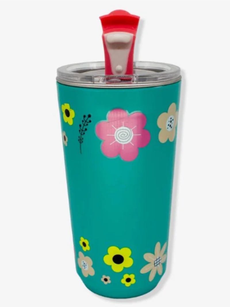 Copo C/ Tampa Amigas Floral 500ml em Aço Inox - Zona Criativa - Arco Iris