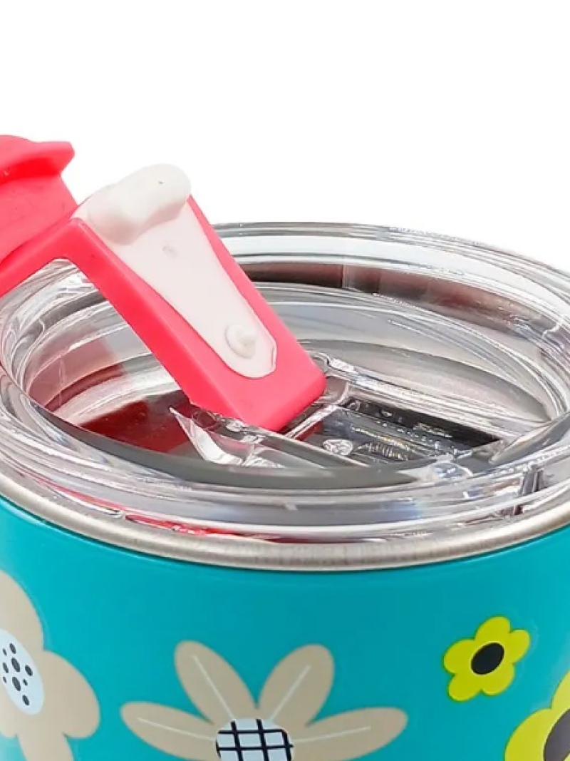 Copo C/ Tampa Amigas Floral 500ml em Aço Inox - Zona Criativa - Arco Iris