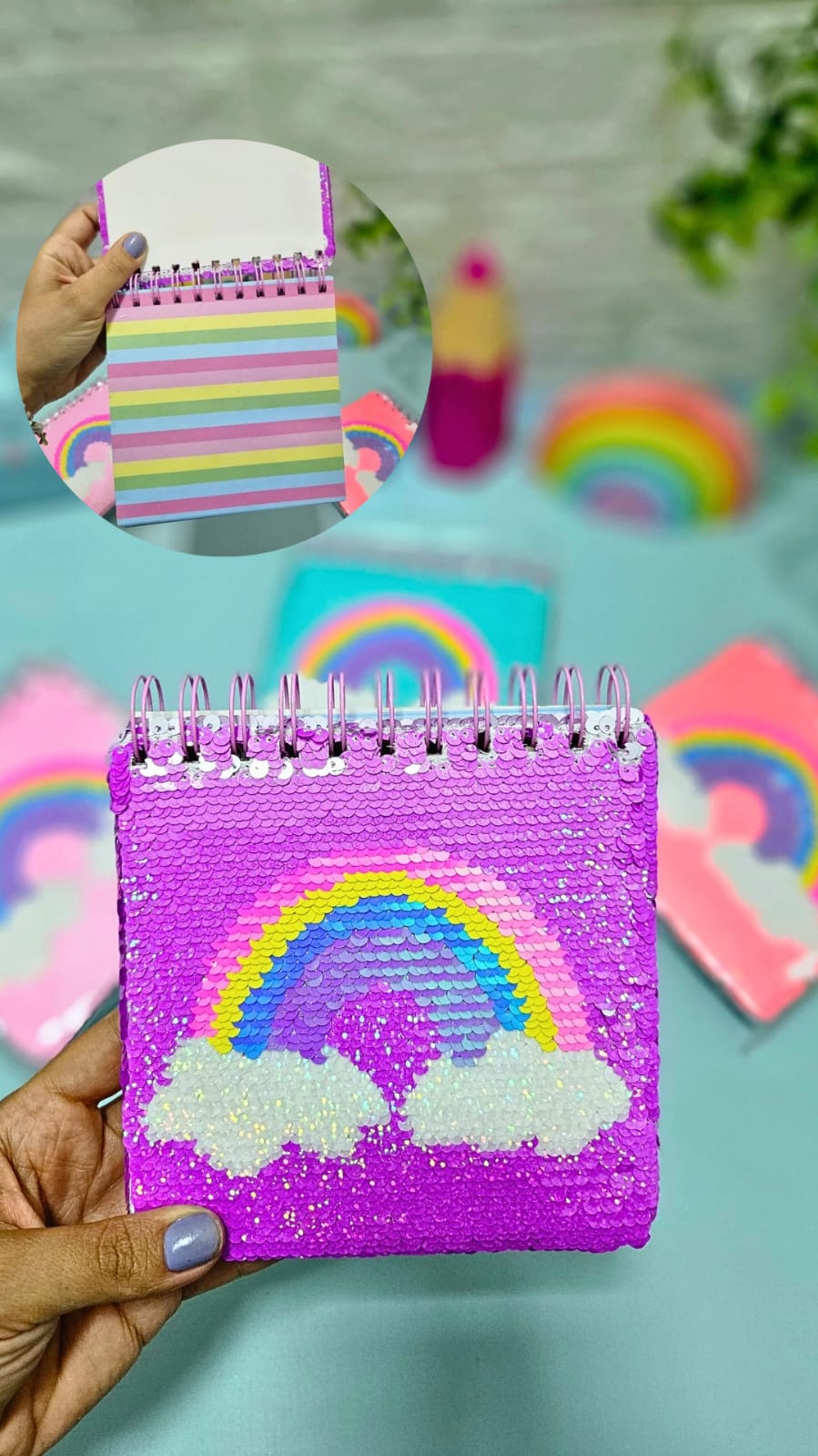 Bloco de anotações com lantejoulas Arco Iris - Arco Iris