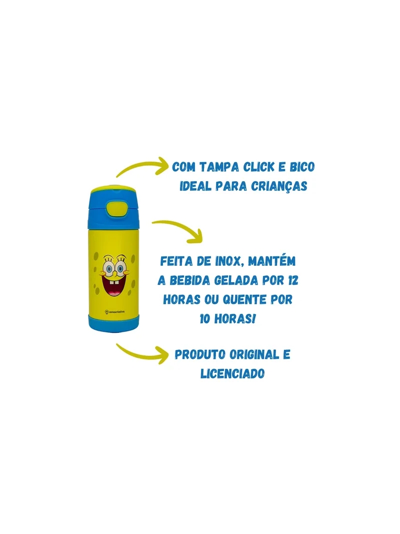 Garrafa Térmica Bob Esponja Inox Infantil Criança 350ml - Zona Criativa - Arco Ìris