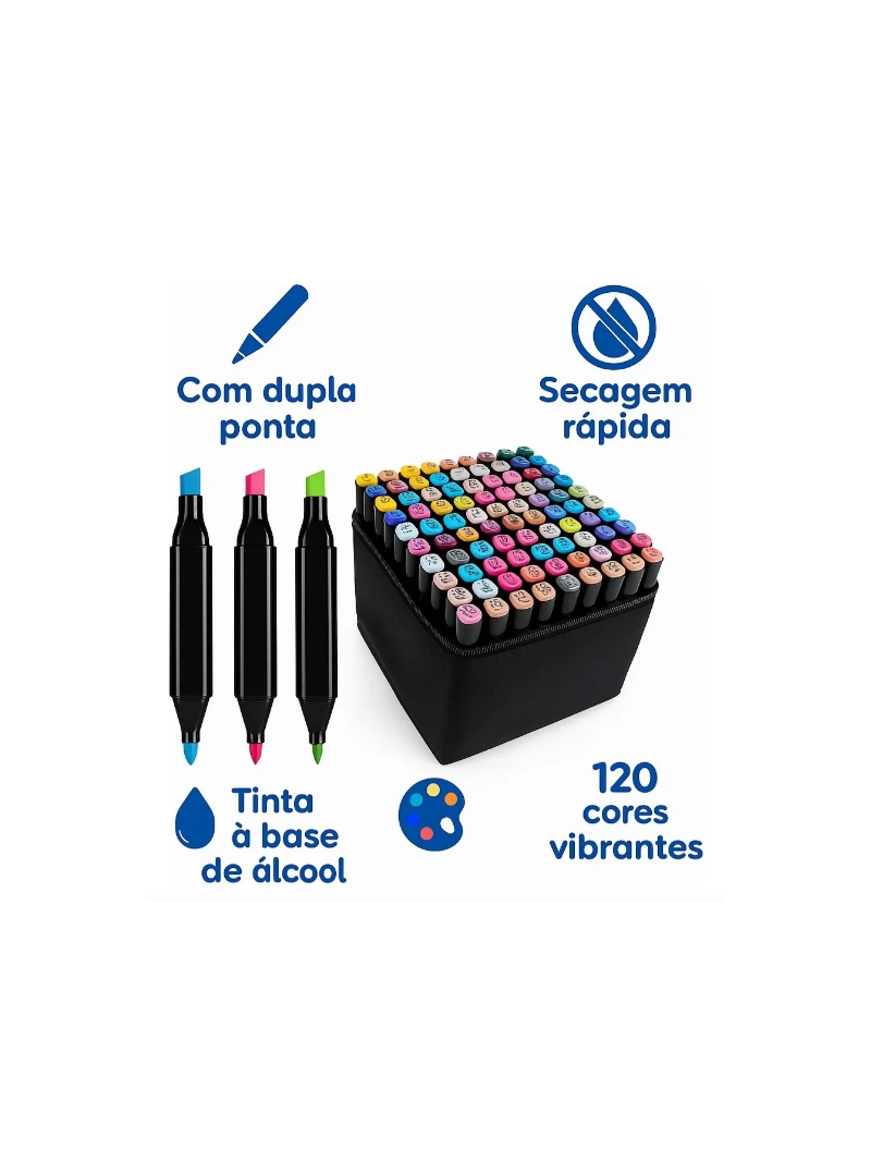 Estojo Com 120un De Canetinhas Ponta Dupla - Arco Ìris