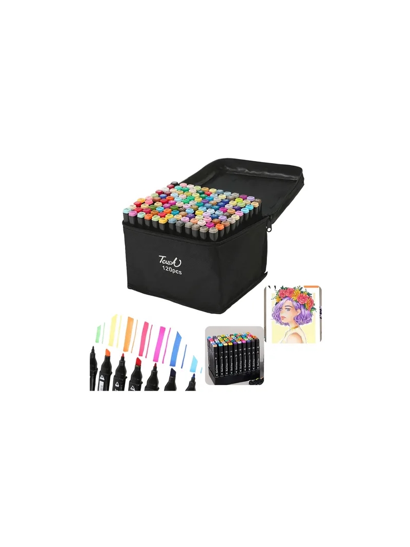 Estojo Com 120un De Canetinhas Ponta Dupla - Arco Ìris