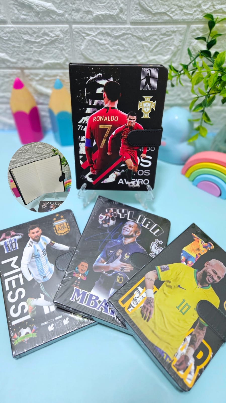 Caderno Agenda Premium  Coleção Craques do Futebol - Arco Iris