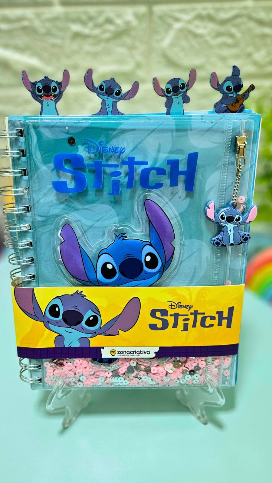 Caderno Pocket 24x15cm Stitch Azul - Zona Criativa - Arco Iris