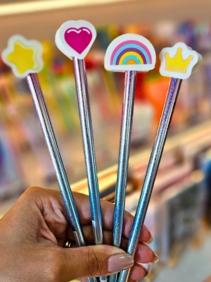 imagem do produto  Lápis C/ Borracha Coroa, Coração, Estrela E Arco-íris