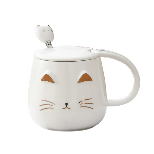 Caneca com tampa e colher de gato - Arco Iris   