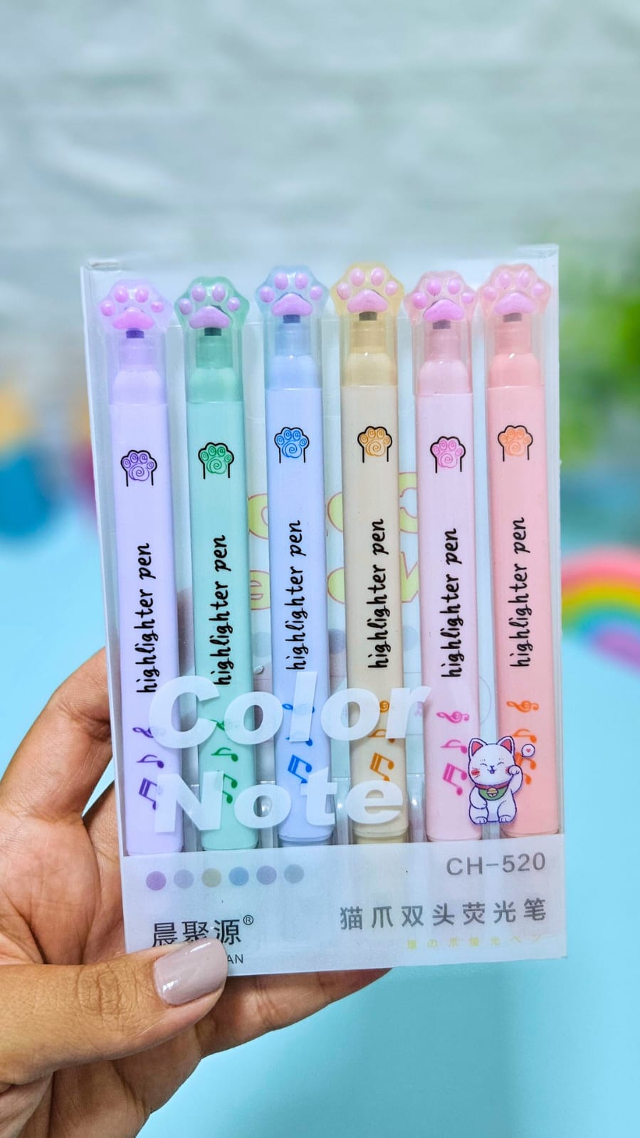 Kit de 6 peças Marca texto ponta dupla patinha fofa - Arco Iris