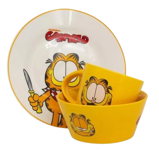 Kit Café Da Manhã Com 3 Peças Garfield - Zona Criativa - Arco Iris
