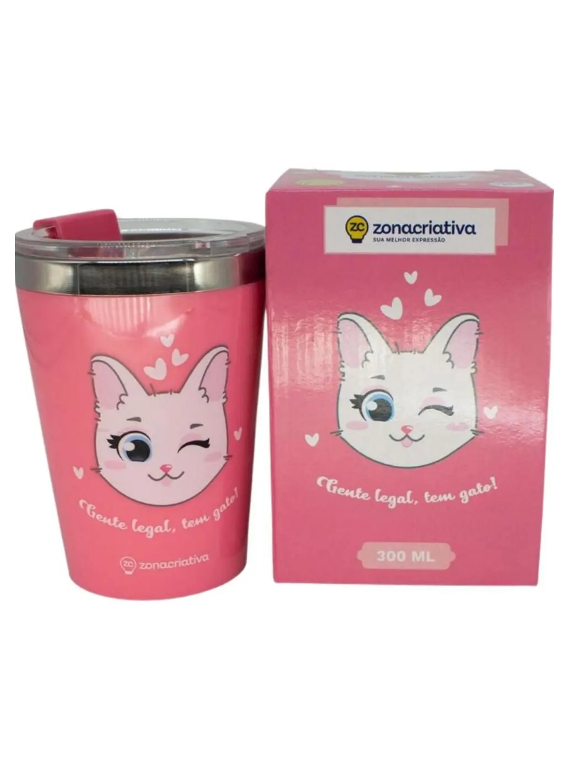 Copo Gente Legal Tem Gato Gata Cat Rosa Térmico 300ml - Zona Criativa - Arco Ìris