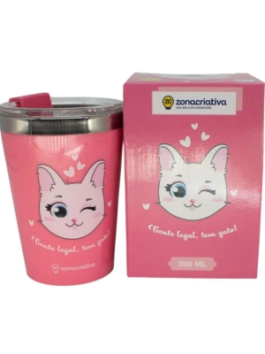 imagem do produto Copo Gente Legal Tem Gato Gata Cat Rosa Térmico 300ml - Zona Criativa - Arco Ìris