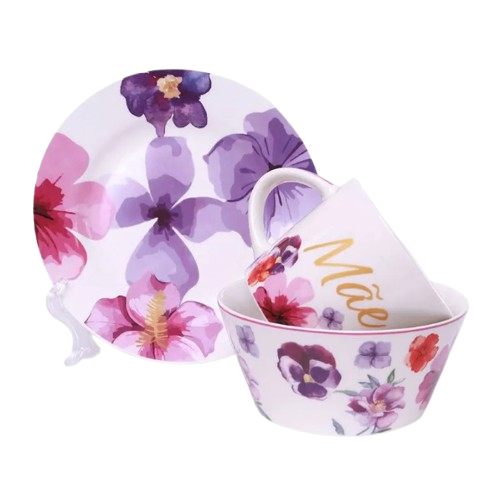 Kit Café da manha Mae florece 3 pecas - Zona Criativa - Arco Iris