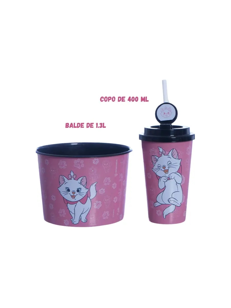 Kit Almofada Pipoca Copo Balde Gata Marie Infantil Cinema - Zona Criativa - Arco Ìris