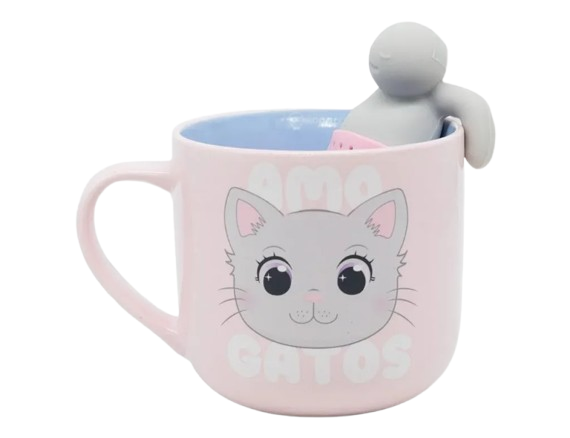 Caneca 350ml c/infusor p/cha Gatolino - Zona Criativa - Arco Iris