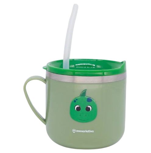 Caneca Flip Infantil Dinossauro 250ml Aço Inoxidável - Arco Iris