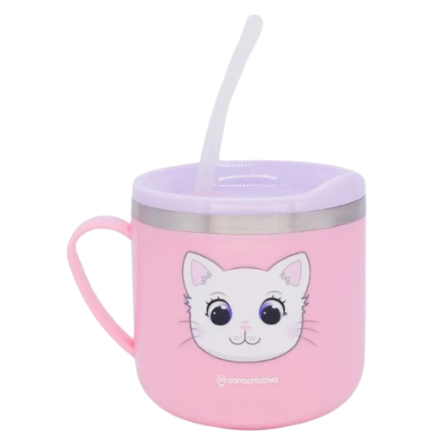 Caneca Flip Infantil Gatolino 250ml Aço Inoxidável - Arco Iris