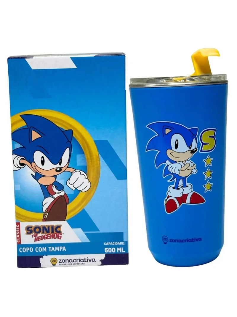 Copo Sky Inox Com Tampa 500Ml Oficial Sonic - Zona Criativa - Arco Ìris