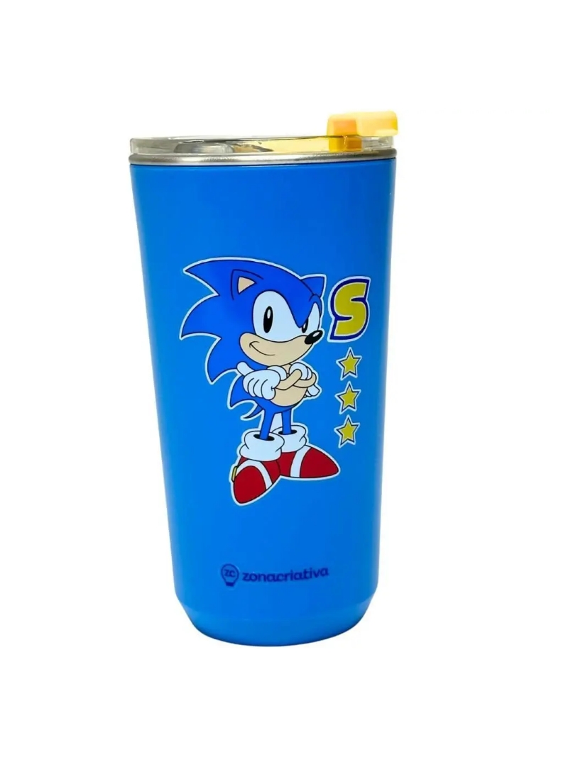 Copo Sky Inox Com Tampa 500Ml Oficial Sonic - Zona Criativa - Arco Ìris