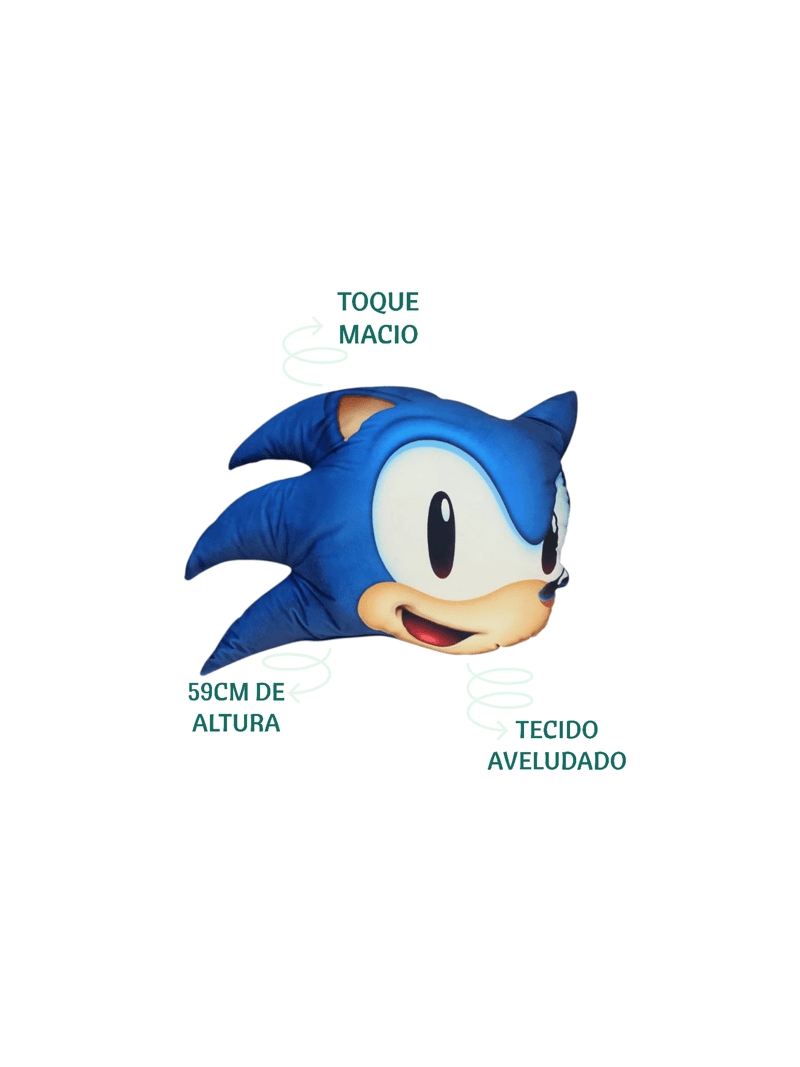 Almofada Sonic 3D Formato Cabeça Aveludada Azul - Zona Criativa - Arco  Ìris