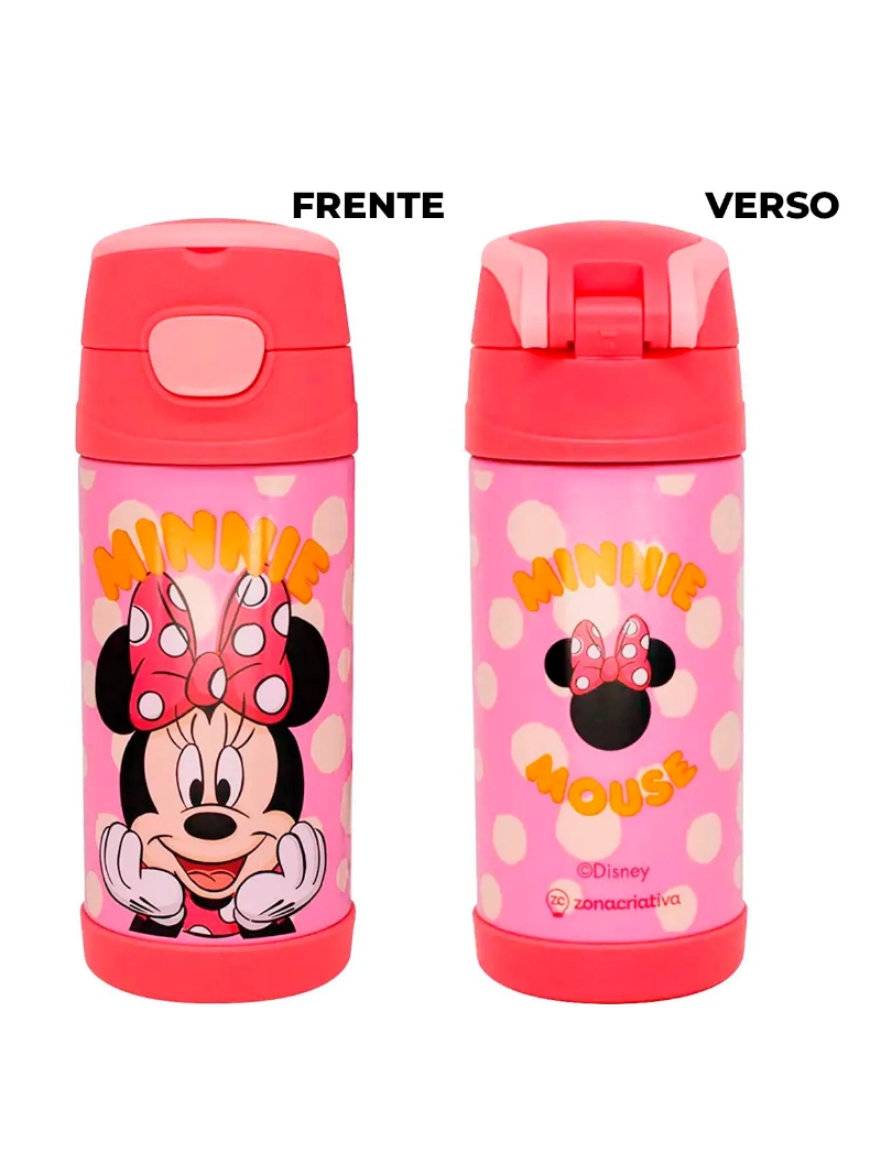 Garrafa Térmica Minnie Mouse C/ Canudo 350ml em Aço Inox - Zona Criativa - Arco Ìris