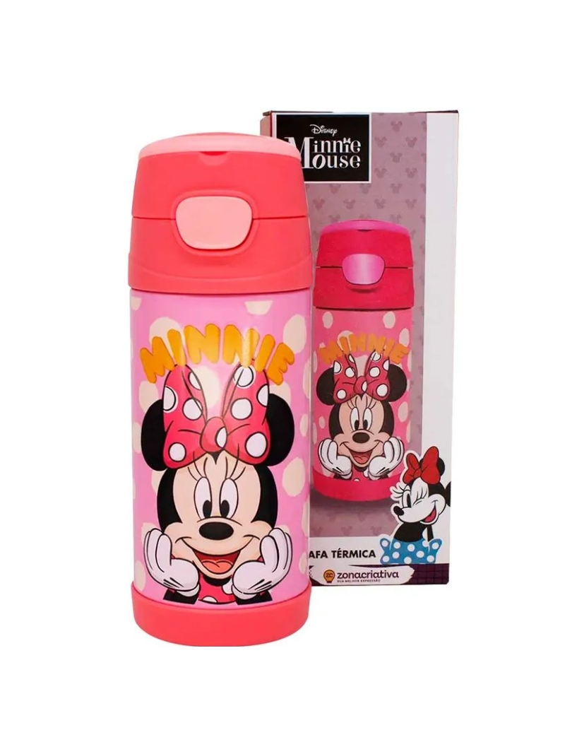 Garrafa Térmica Minnie Mouse C/ Canudo 350ml em Aço Inox - Zona Criativa - Arco Ìris