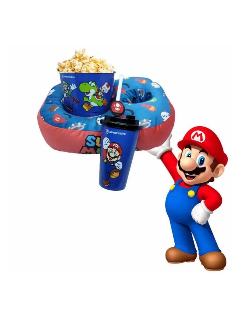 Kit Almofada Pipoca Super Mario Bros Copo Balde - Zona Criativa - Arco Ìris