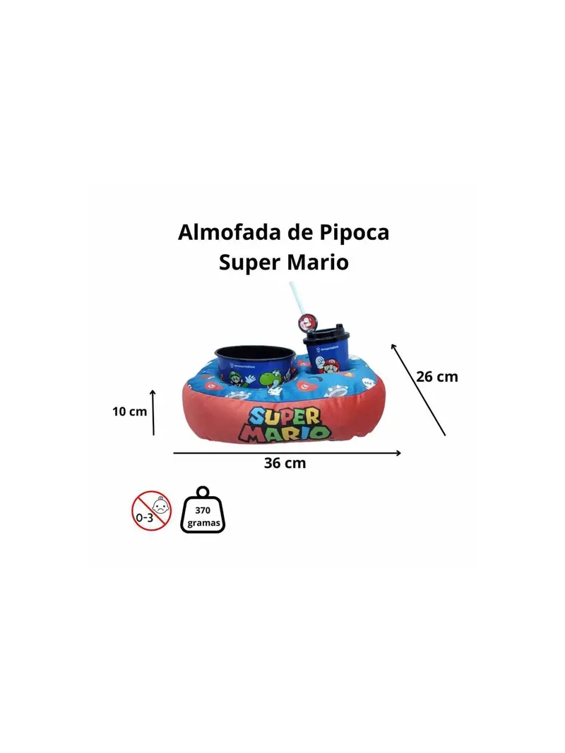 Kit Almofada Pipoca Super Mario Bros Copo Balde - Zona Criativa - Arco Ìris