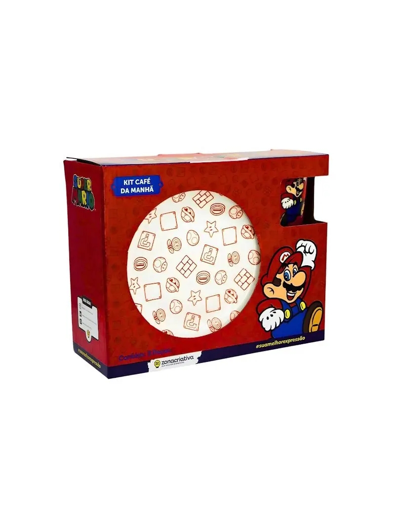 Kit Café Da Manhã Caneca Bowl Cerâmica Super Mario Zona Criativa - Arco Ìris